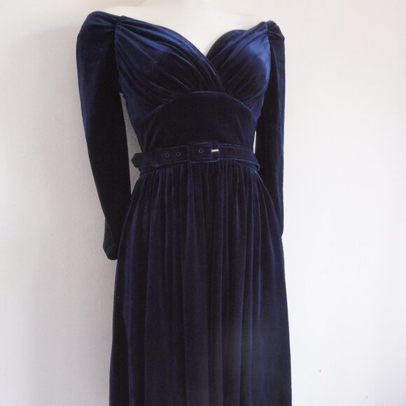 NWT Vixen by Micheline Pitt Navy Velvet Starlet Swing Dress - Picture 4 of 12